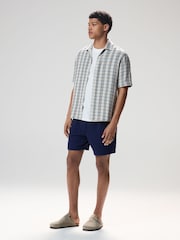 Blue 100% Cotton Texture Drawstring Shorts - Image 2 of 8