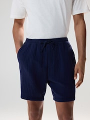 Blue 100% Cotton Texture Drawstring Shorts - Image 3 of 8