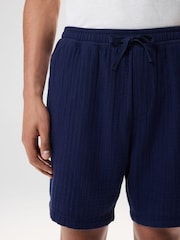 Blue 100% Cotton Texture Drawstring Shorts - Image 5 of 8