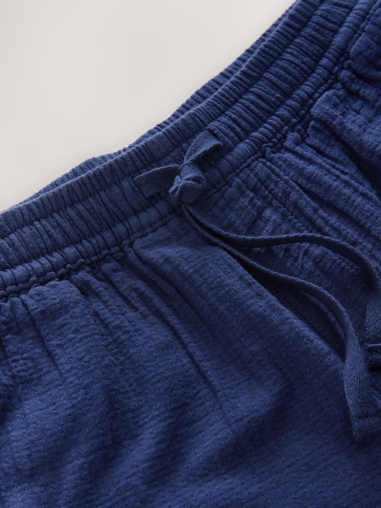 Blue 100% Cotton Texture Drawstring Shorts - Image 8 of 8
