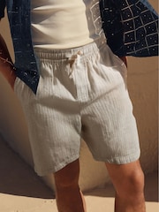 Neutral Cotton Linen Blend Drawstring Waist Shorts - Image 1 of 9