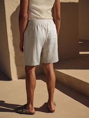 Neutral Cotton Linen Blend Drawstring Waist Shorts - Image 4 of 9