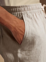 Neutral Cotton Linen Blend Drawstring Waist Shorts - Image 5 of 9
