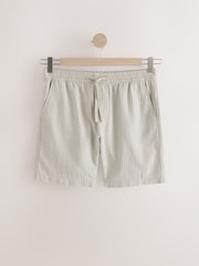 Neutral Cotton Linen Blend Drawstring Waist Shorts - Image 6 of 9