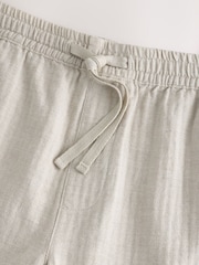Neutral Cotton Linen Blend Drawstring Waist Shorts - Image 7 of 9