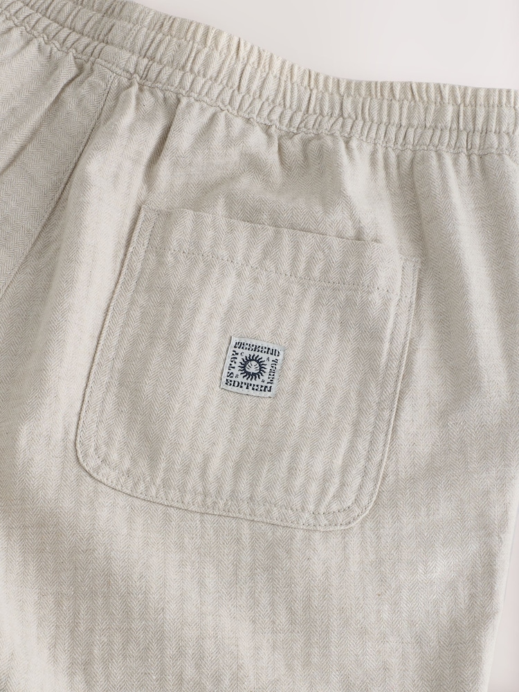 Neutral Cotton Linen Blend Drawstring Waist Shorts - Image 9 of 9