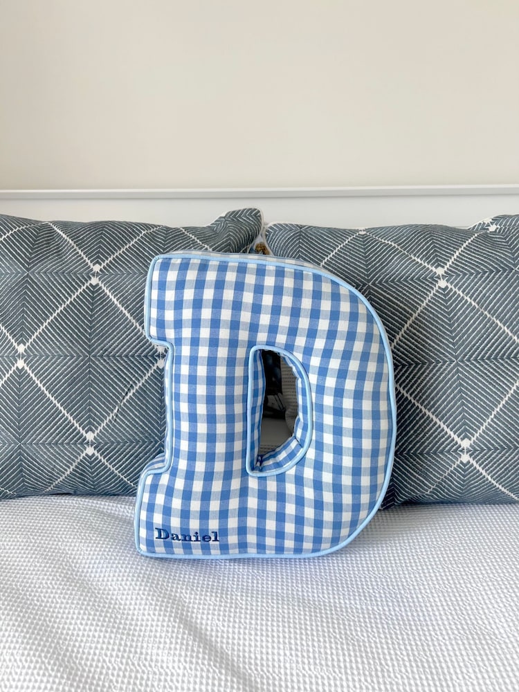 Embroidered Letter Cushion in Blue Gingham by Jonnys Sister - Image 2 of 4