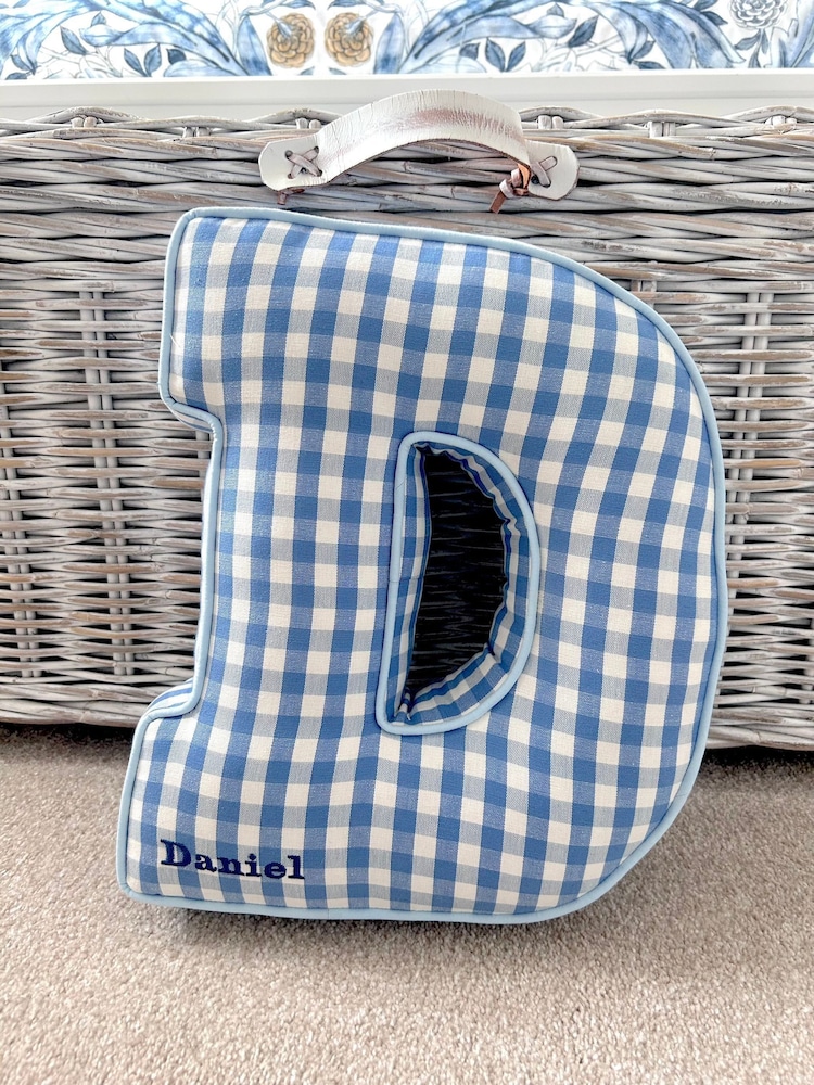 Embroidered Letter Cushion in Blue Gingham by Jonnys Sister - Image 4 of 4