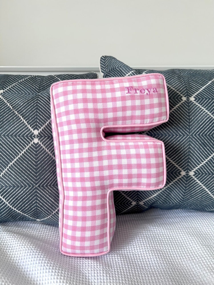 Embroidered Letter Cushion in Pink Gingham by Jonnys Sister - Image 1 of 4