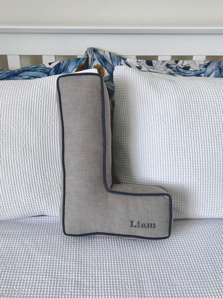 Embroidered Letter Cushion in Silver by Jonnys Sister - Image 2 of 3
