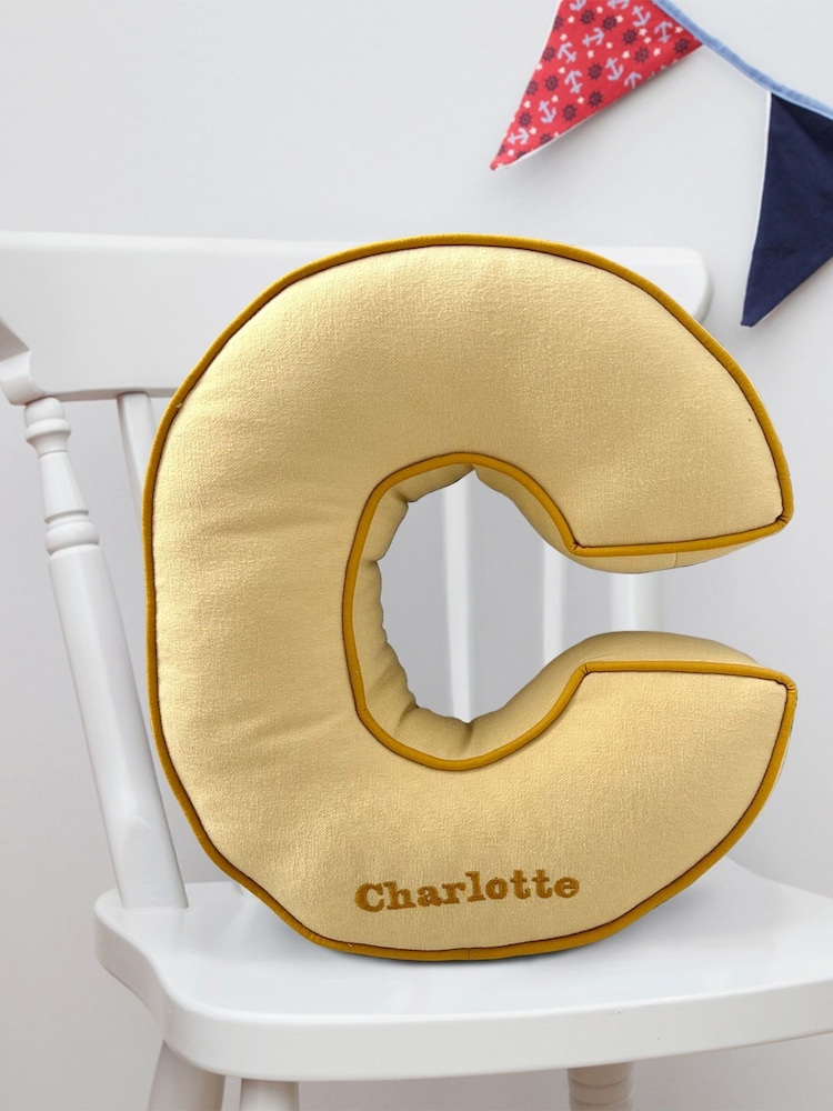 Embroidered Letter Cushion in Sunshine Yellow by Jonnys Sister - Image 1 of 4