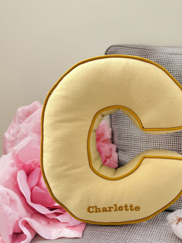 Embroidered Letter Cushion in Sunshine Yellow by Jonnys Sister - Image 2 of 4