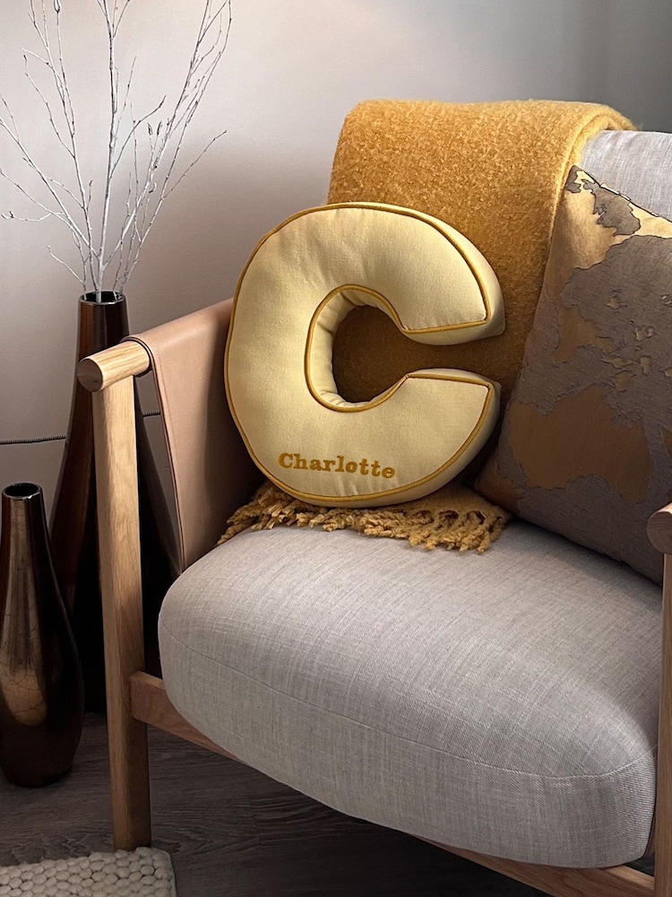 Embroidered Letter Cushion in Sunshine Yellow by Jonnys Sister - Image 4 of 4