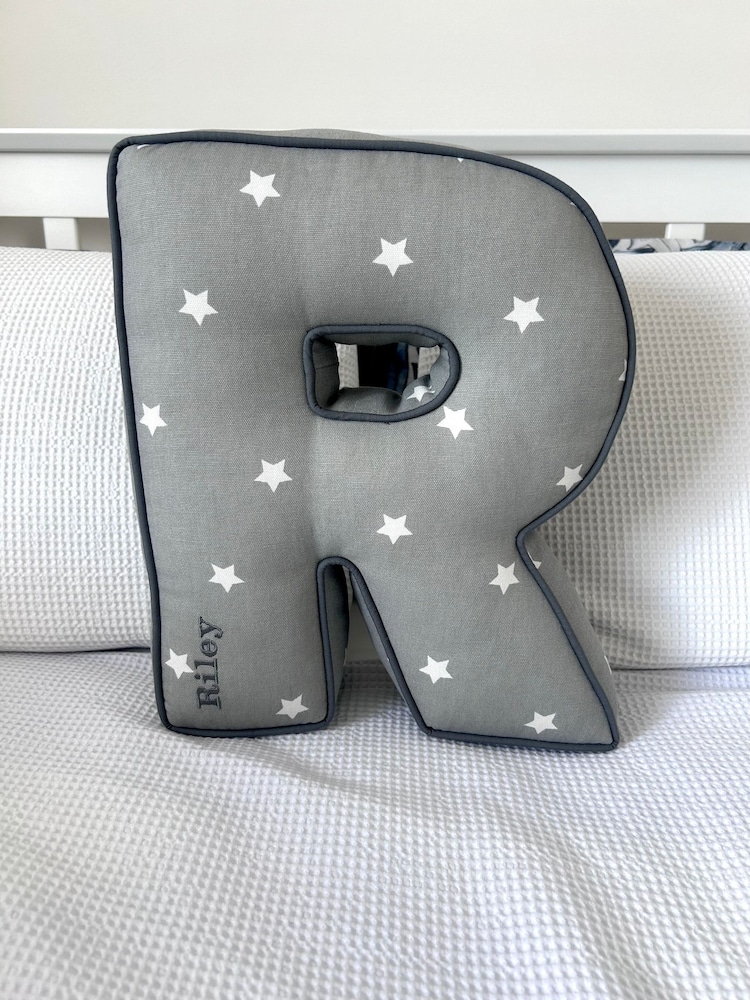 Embroidered Letter Cushion in Grey Star by Jonnys Sister - Image 2 of 4