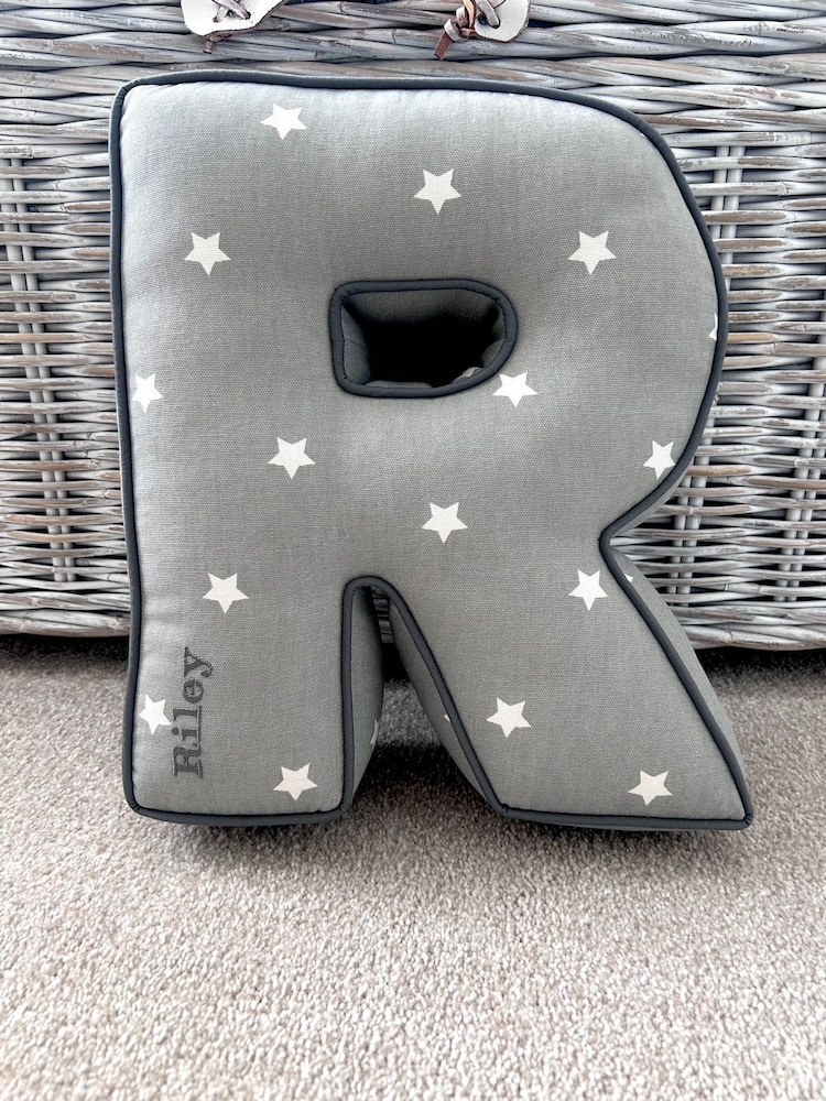 Embroidered Letter Cushion in Grey Star by Jonnys Sister - Image 4 of 4