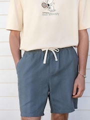 Bleu - 100% Coton Rayure texturée Short à taille coulissante - Image 1 de 10