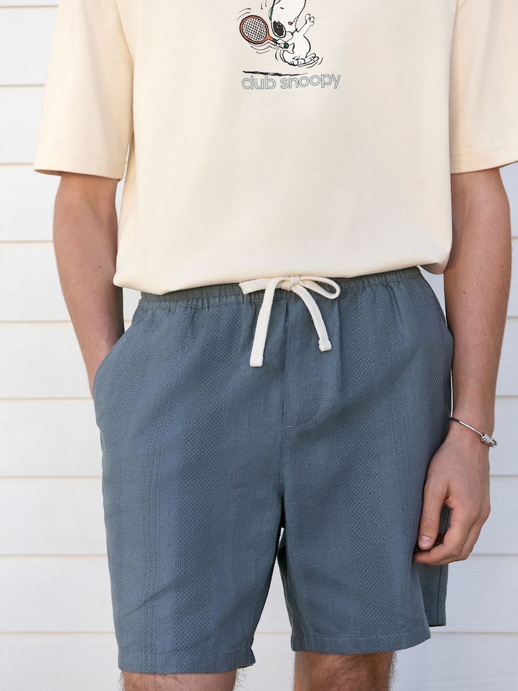 Bleu - 100% Coton Rayure texturée Short à taille coulissante - Image 1 de 10