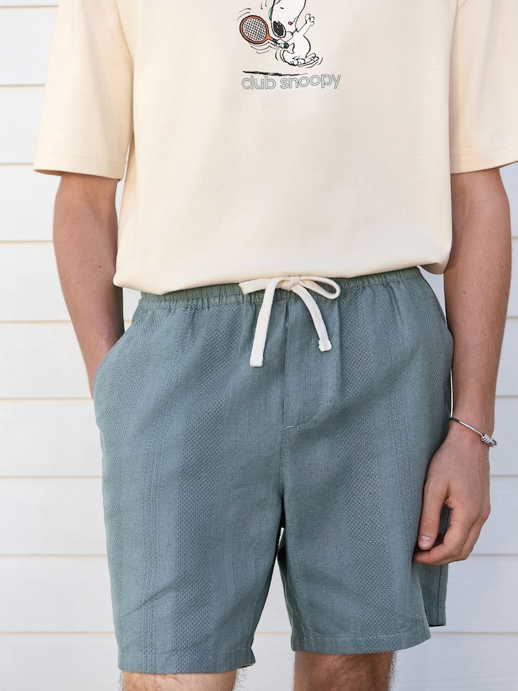 Blue Textured Stripe Elasticated Waist Shorts - Image 1 of 8 Blue Textured Stripe Elasticated Waist Shorts - Image 1 of 8