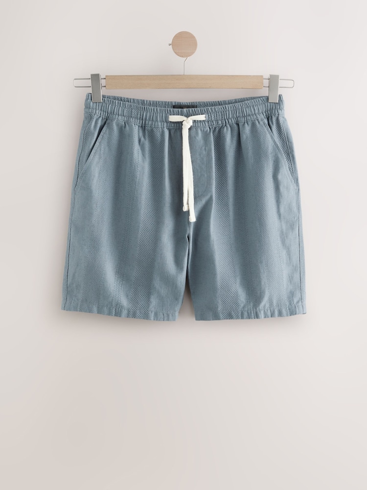 Blue 100% Cotton Textured Stripe Drawstring Waist Shorts - Image 6 of 10