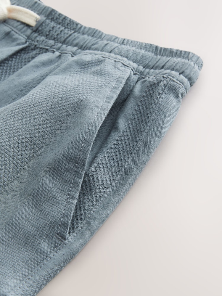 Blue 100% Cotton Textured Stripe Drawstring Waist Shorts - Image 7 of 10