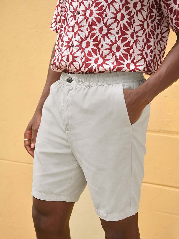 Grey Premium Soft Touch Linen Blend Elasticated Waist Shorts - Image 1 of 7 Grey Premium Soft Touch Linen Blend Elasticated Waist Shorts - Image 1 of 7