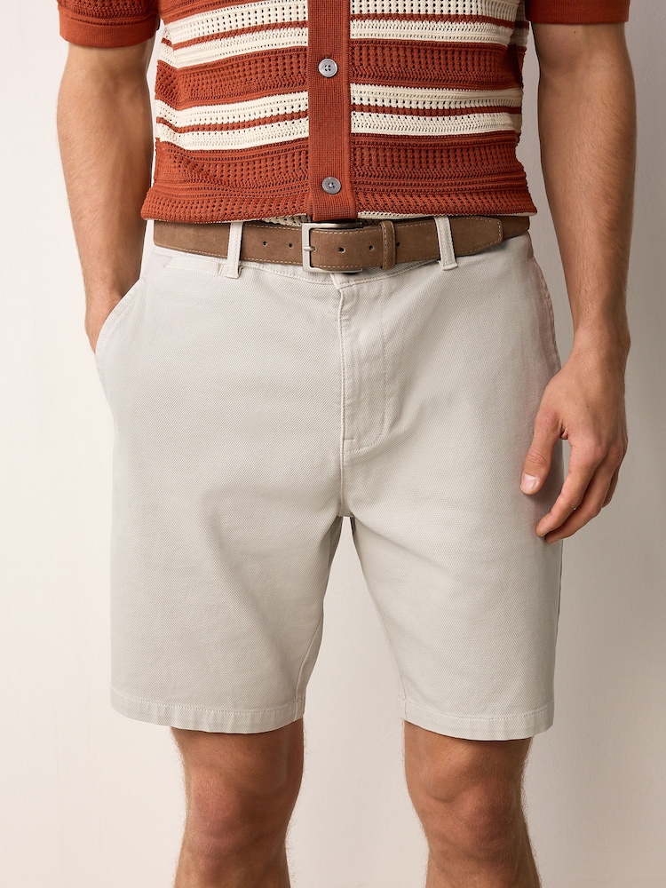 Light Grey Faux Suede Belted Chino Shorts - Image 1 of 9 Light Grey Faux Suede Belted Chino Shorts - Image 1 of 9
