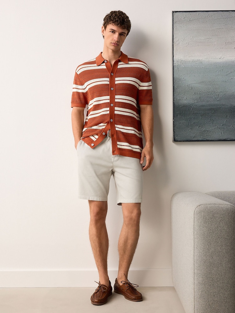 Светло-серый - Faux Suede Belted Chino Shorts - Изображение 2 из 9
