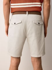 Светло-серый - Faux Suede Belted Chino Shorts - Изображение 3 из 9