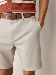 Светло-серый - Faux Suede Belted Chino Shorts - Изображение 6 из 9