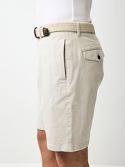 Stone Woven Belted Textured Shorts - Image 4 of 10