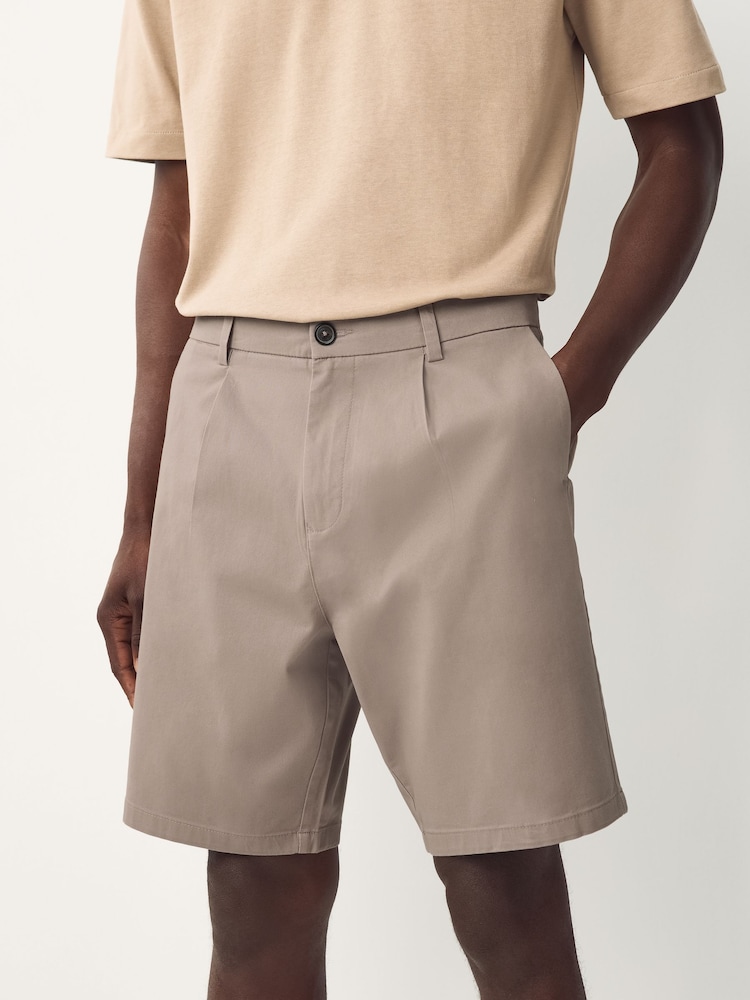 Mushroom Straight Fit Pleated Chino Shorts - Image 1 of 9 Mushroom Straight Fit Pleated Chino Shorts - Image 1 of 9