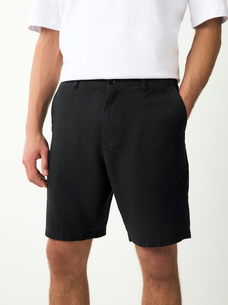 Black Elasticated Waist Pleat Chino Shorts - Image 1 of 8