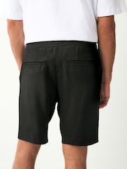 Black Elasticated Waist Pleat Chino Shorts - Image 3 of 8