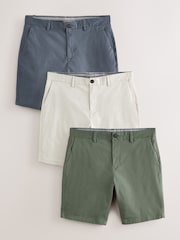 Blue/Bone/Sage Slim Fit Stretch Chinos Shorts 3 Pack - Image 1 of 9