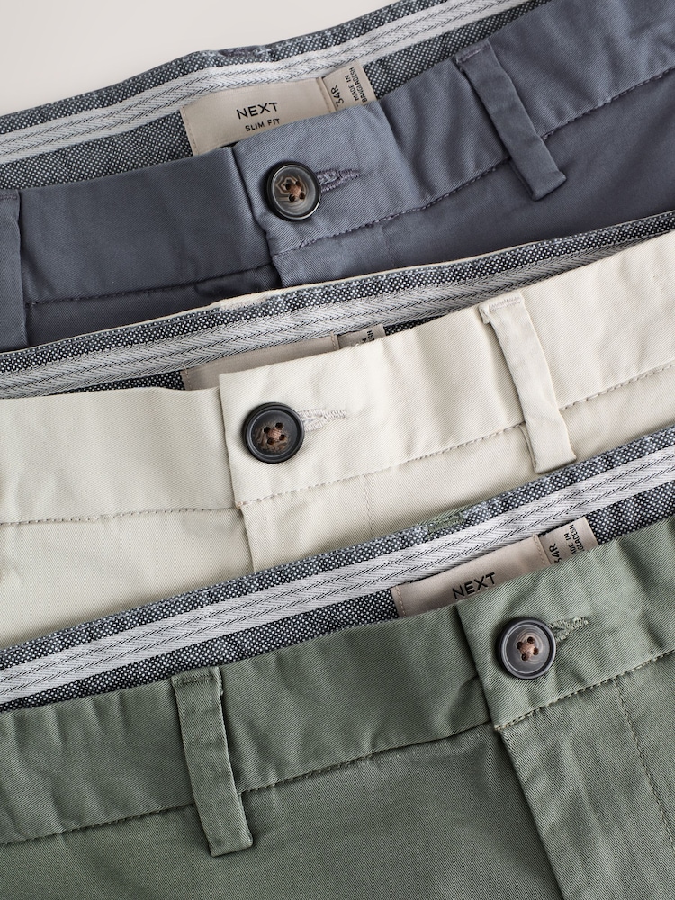 Blue/Bone/Sage Slim Fit Stretch Chinos Shorts 3 Pack - Image 9 of 9