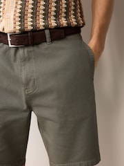 Sage Green Faux Suede Belted Chino Shorts - Image 1 of 7