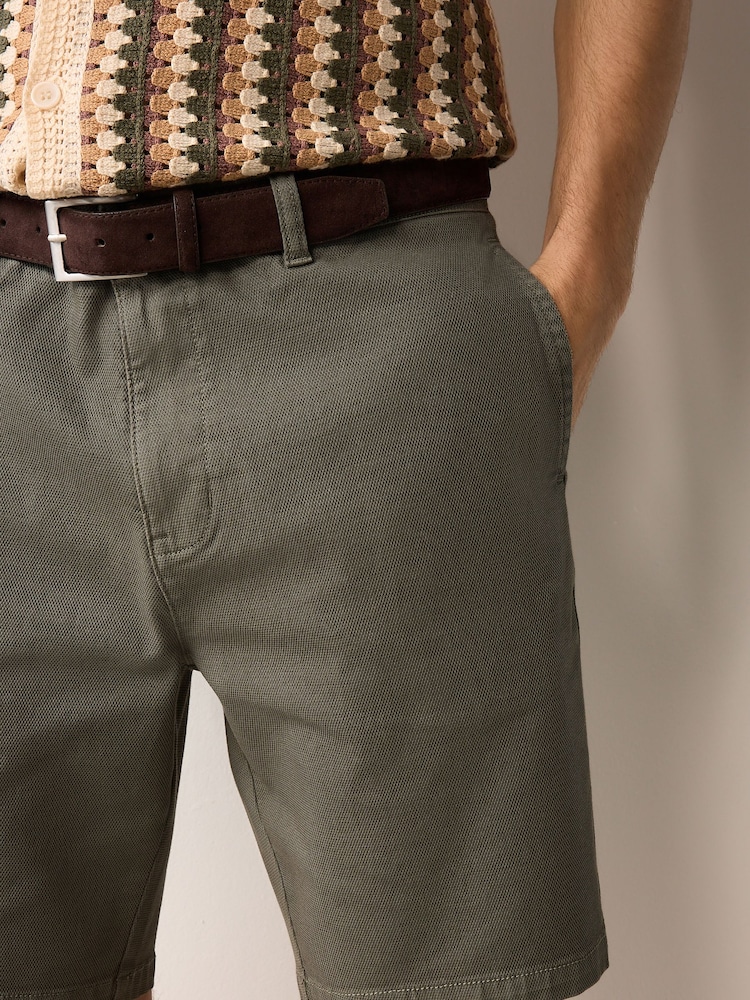 Sage Green Faux Suede Belted Chino Shorts - Image 1 of 7
