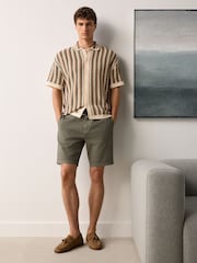 Sage Green Faux Suede Belted Chino Shorts - Image 2 of 7