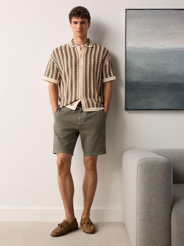 Sage Green Faux Suede Belted Chino Shorts - Image 2 of 7