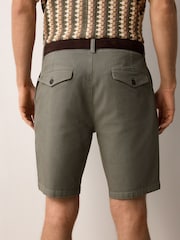 Sage Green Faux Suede Belted Chino Shorts - Image 3 of 7