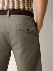Sage Green Faux Suede Belted Chino Shorts - Image 6 of 7