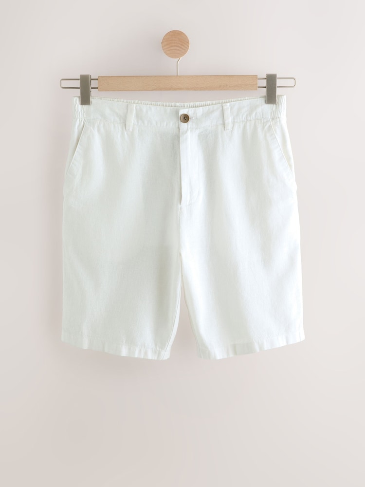 Blanc - Short chino à taille élastique en lin - Image 5 of 8