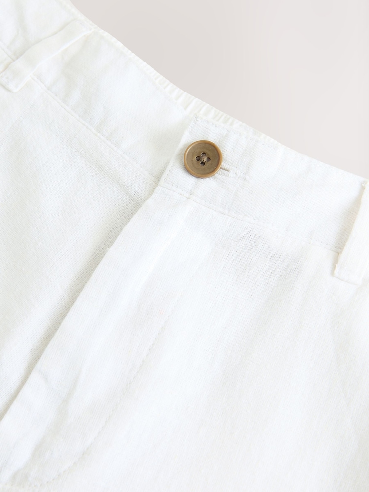 Blanc - Short chino à taille élastique en lin - Image 7 of 8