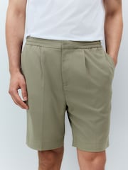 Khaki Elasticated Waist Pleat Chino Shorts - Image 1 of 8