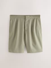 Khaki Elasticated Waist Pleat Chino Shorts - Image 6 of 8