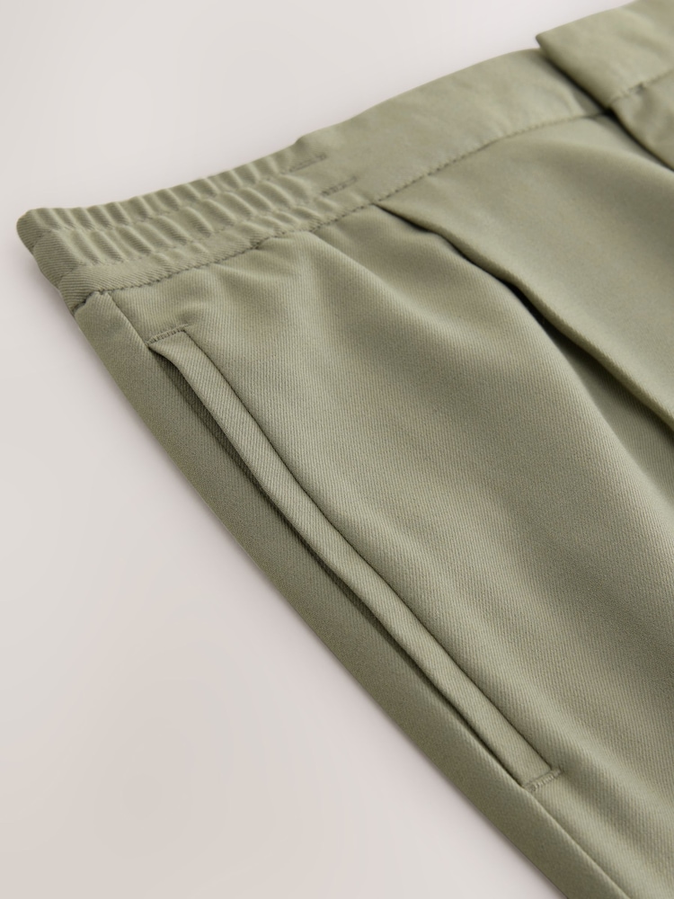 Khaki Elasticated Waist Pleat Chino Shorts - Image 8 of 8