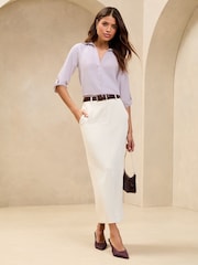 Lipsy Lilac Purple V-Neck 3/4 Sleeve Collared Blouse - Image 2 of 4