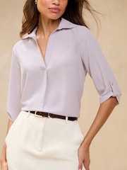 Lipsy Lilac Purple V-Neck 3/4 Sleeve Collared Blouse - Image 3 of 4