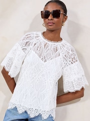 Lipsy Lace Flutter Sleeve T-Shirt - Image 1 of 1