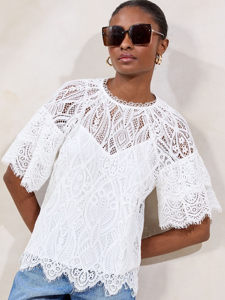 Lipsy Lace Flutter Sleeve T-Shirt - Image 1 of 1